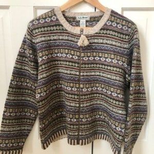 Vintage LL Bean Fair Isle Wool Silk Blend Knit Cardigan